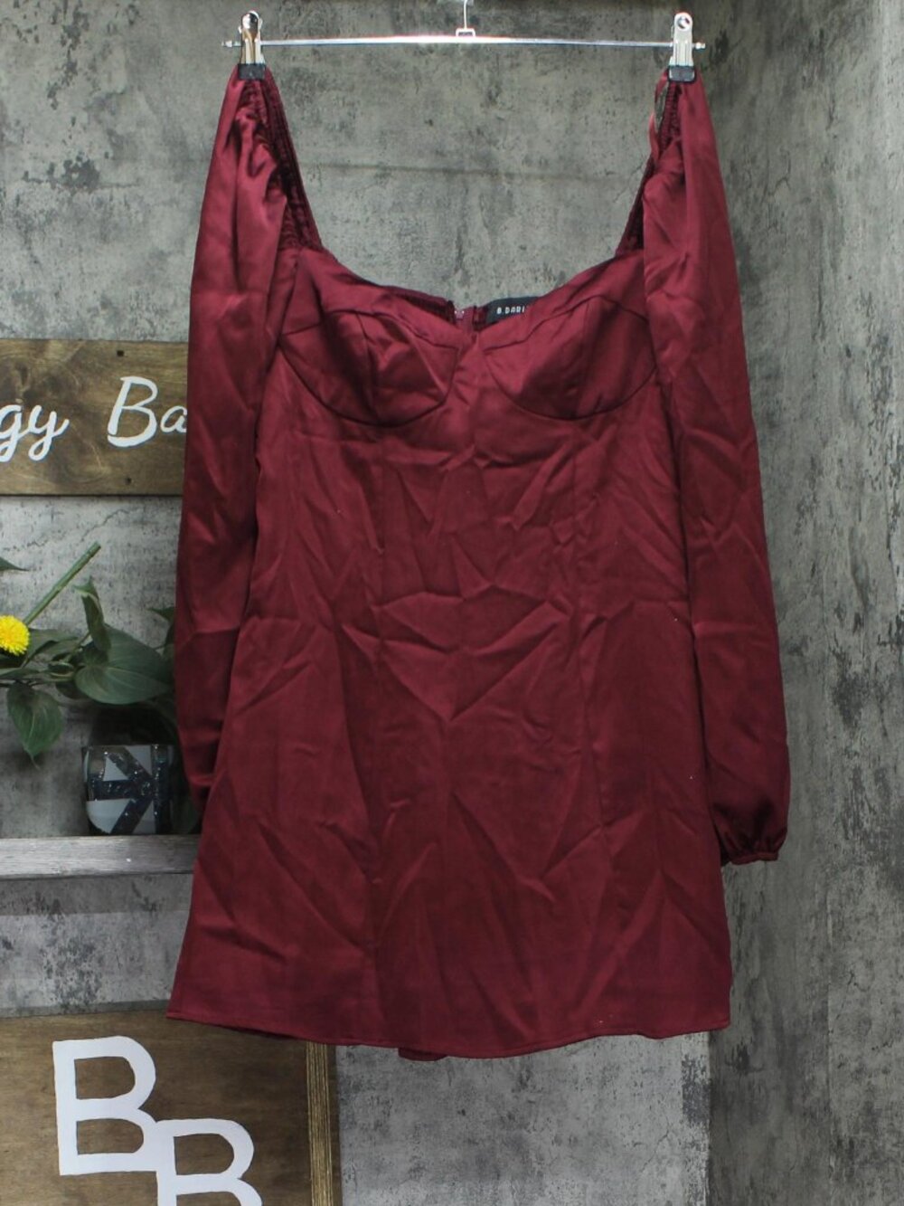 B. Darlin Red B Darlin Juniors Sweetheart Neck Long Sleeve Dress Wine